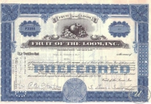 Fruit of the Loom,Inc.,сертификат на 6 акций,1940 год.
