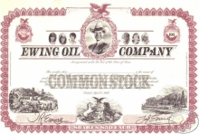 Ewing Oil Co.,сертификат на 100 акци, 1983 год.
