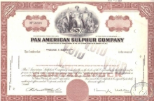 Pan American Sulphur Co., сертификат (,бланк), 1969 год.