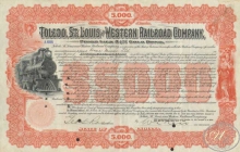 Toledo,St.Louis and Western Railroad Co. $5000, 1900 год.