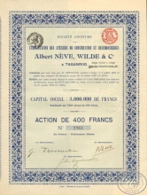 Albert Neve,Wilde and Co. Альберт Нев, Вильд и Ко.Таганрог. Акция в 400 франков, 1912 год.