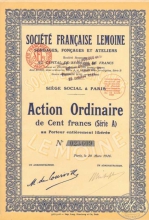 Francaise Lemoine. Акция в 100 франков, 1926 год.