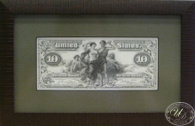 Коллекционный оттиск банкноты в 10 долларов (аверс) 1897 года. Оформление в дерево, паспарту, антибликовое стекло.