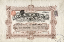 Lena Goldfields, Ltd. Сертификат на 25 акций, 1910 год.