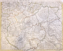 Московия parti meridionale. Год: 1680 (приблизительно), Размер: 63 х 50 см., Meritis Virtute ручная по границам