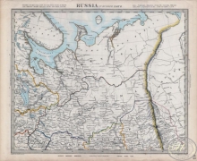 Европейская часть России, Северная часть,II часть.1857 год.Издатель: Edward Stanford, Размер:42х36 см.Ручная по границам.