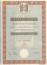 Andre Citroen Societe Anonyme. Акция в 75 франков, 1936 год.