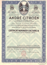 Andre Citroen Societe Anonyme. Акция в 500 франков, 1936 год.