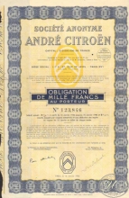 Andre Citroen Societe Anonyme. Акция в 1000 франков, 1936 год.