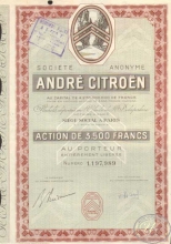Andre Citroen Societe Anonyme. Акция в 3500 франков, 1936 год.