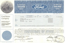 Ford Motor Company. Сертификат на 100 акций в 200$, 1977 год.