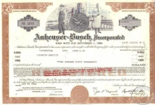 Anheuser Busch Corporated, сертификат на $250000,1980 год.