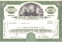 Alco Products Inc., сертификат на 100 акций, 1964 год.