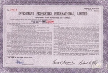 Investment Properties Internat. Ltd.,сертификат на 100 акций,1974 год.