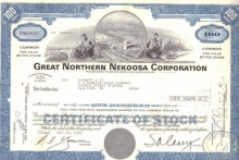 Great Northern Nekoosa Co.,сертификат на 100 акций, 1976 год.