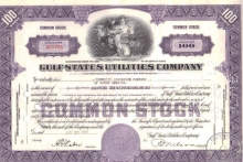Gulf States Utilities Co.,сертификат на 100 акций, 1947 год.