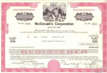 McDonalds Co.,сертификат на $100000, 1975 год.