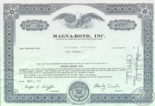 Magna-Bond Inc., сертификат на 100 акций, 1960 год.