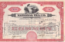 National Tea Co.,сертификат на 25 акций, 1929 год.