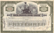 North American Edison Co.,сертификат на 20 акций,1927 год.