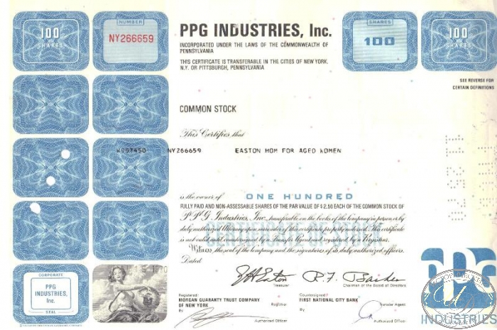 PPG Industries Inc., сертификат на 100 акций, 1970 год. ― ООО "Исторический Документ"
