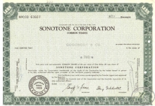 Sonotone Co., сертификат на 2 акции, 1967 год.