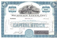 Seatrain Lines Inc.,сертификат на 100 акций,1960 год.