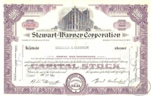 Stewart Warner Co., сертификат на 100 акций,1963 год.