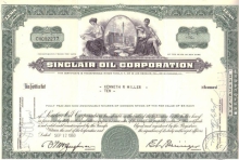 Sinclair Oil Co.,сертификат на 10 акций, 1963 год.