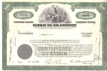 Sunray DX Oil Co., сертификат на 100 акций, 1966 год.
