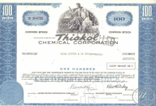 Thiokol Chemical Co., сертификат на 100 акций, 1964 год.