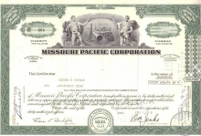 Missouri Pasific Co., сертификат на 89 акций, 1976 год.