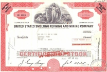 US Smelting Refining and Mining Co., сертификат на 300 акций, 1973 год.