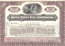 United States Steel Co., сертификат на 100 акций, 1953 год.