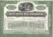 United States Steel Co.,сертификат на 5 акций, 1943 год.