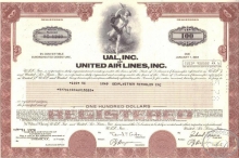 UAL Inc and United Air Lines Inc., сертификат на $100, 1978 год.