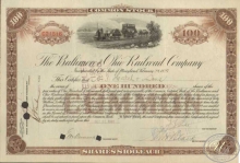 Baltimor and Ohio Railroad Co.Сертификат на 100 акций. $10000, 1903 год