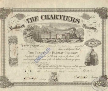 Chartiers Railway Co. Cертификат на 2 акции. $100, 1872 год.