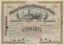 Chicago, St.Paul Minneapolis Omaha Railroad, Сертификат на 75 акций. $7500, 1922 год.