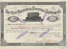 East Harrisburg Passenger Railway Co. Сертификат на 10 акций. $500, 1893 год.