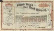 Illinois Central Railroad Co. Сертификат на 1  акцию. $100, 1924 год.