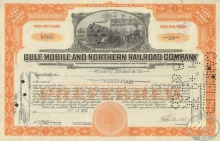 Gulf Mobile and Ohio Railroad Co. Сертификат на 24 акции. $2400, 1936 год.