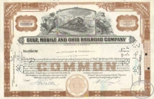Gulf Mobile and Ohio Railroad Co. Сертификат на 50 акций. 1957 год.