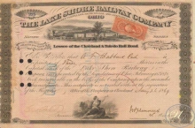Lake Shore Railway Co. Ohio. Сертификат на 3 акции, $150, 1869 год.