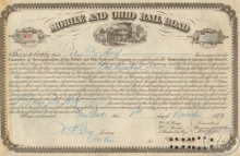 Mobile and Ohio Railroad Co. Сертификат на 100 акций. $10000, 1879 год