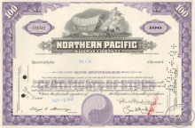 Northern Pacific Railway Co. Сертификат на 100 акций. $500, 1968 год.