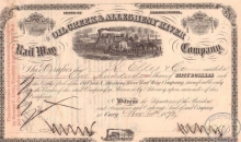 Oil Greek and Allegheny River Rairoad  Co. Cертификат на 100 акций, $5000, 1872 год.