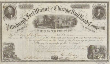 Pittsburgh Fort Wayne and Chicago Railroad. Co. Сертификат на 10 акций, $500, 1968 год.