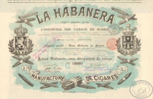Habanera SA., Industrie des Tabacs en Russie. АО Производства Табака в России «Хабанера». Акция без номинала, 1900 год.