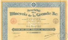Minerais de la Grande Ile. Акция в 100 франков, 1926 год.